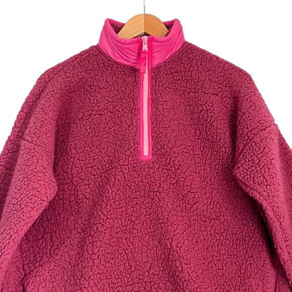 Aerie Dream Sherpa Shearling Sweatshirt Sz M Pink Quarter Zip Pullover Gorpcore - Picture 2 of 8